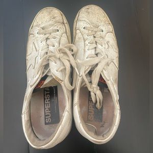 Golden Goose white with golden glitter superstar sneakers size 38